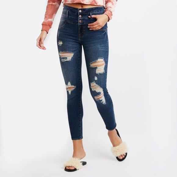 Charlotte Russe Refuge High Rise Dark Wash Ripped Jeans Size 2 - Picture 1 of 5